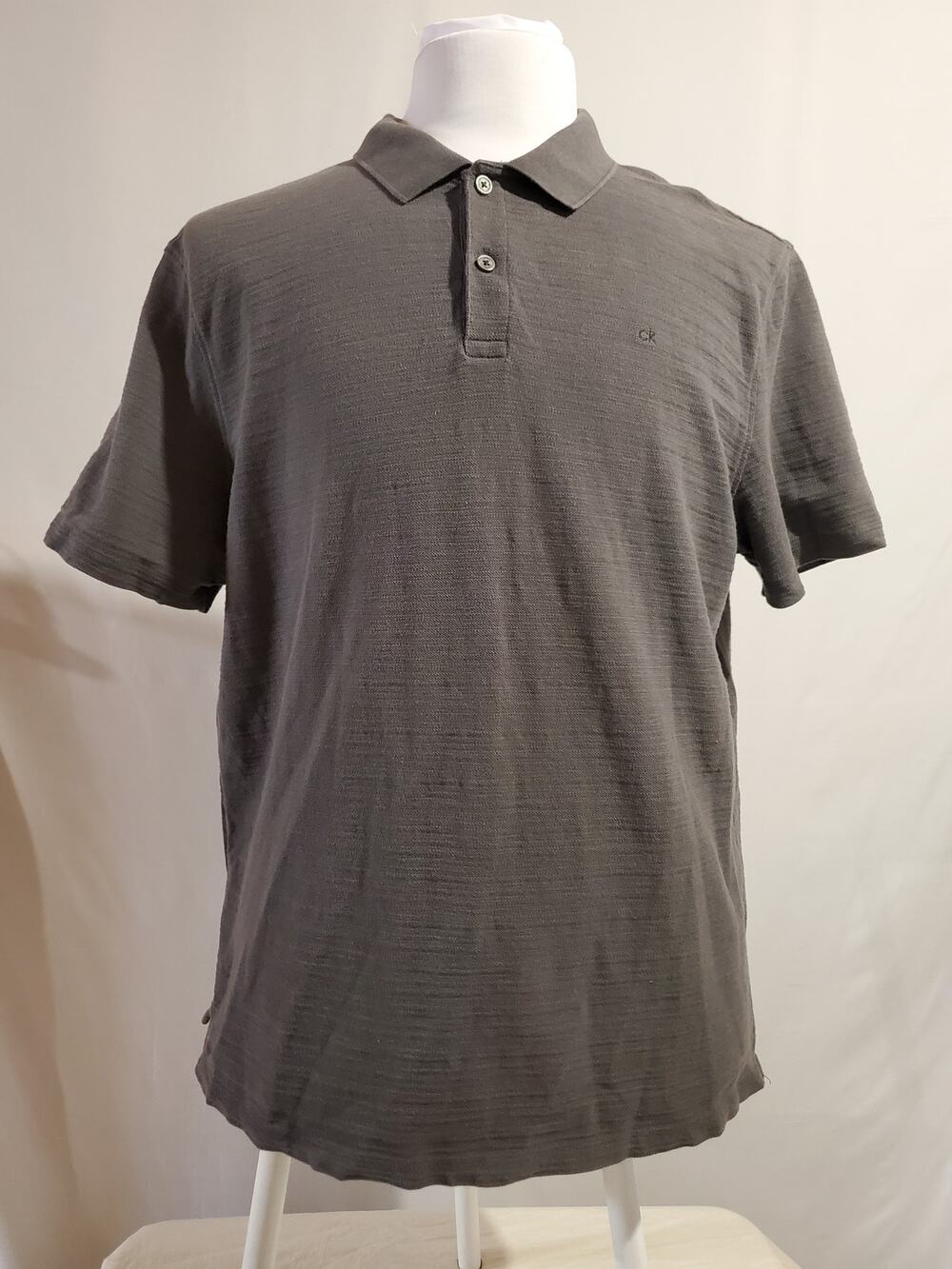 Calvin Klein CK Gray Textured Polo Short Sleeve Shirt Mens Size XL Embroidered